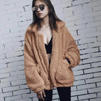Durable Autumn Winter Faux Fur Coat For Women Casual Warm Soft Zipper Fur Jacket Plush Overcoat Pocket Plus Size Teddy Coat For Female Stevvex