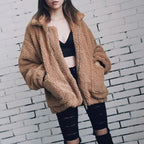 Durable Autumn Winter Faux Fur Coat For Women Casual Warm Soft Zipper Fur Jacket Plush Overcoat Pocket Plus Size Teddy Coat For Female Stevvex