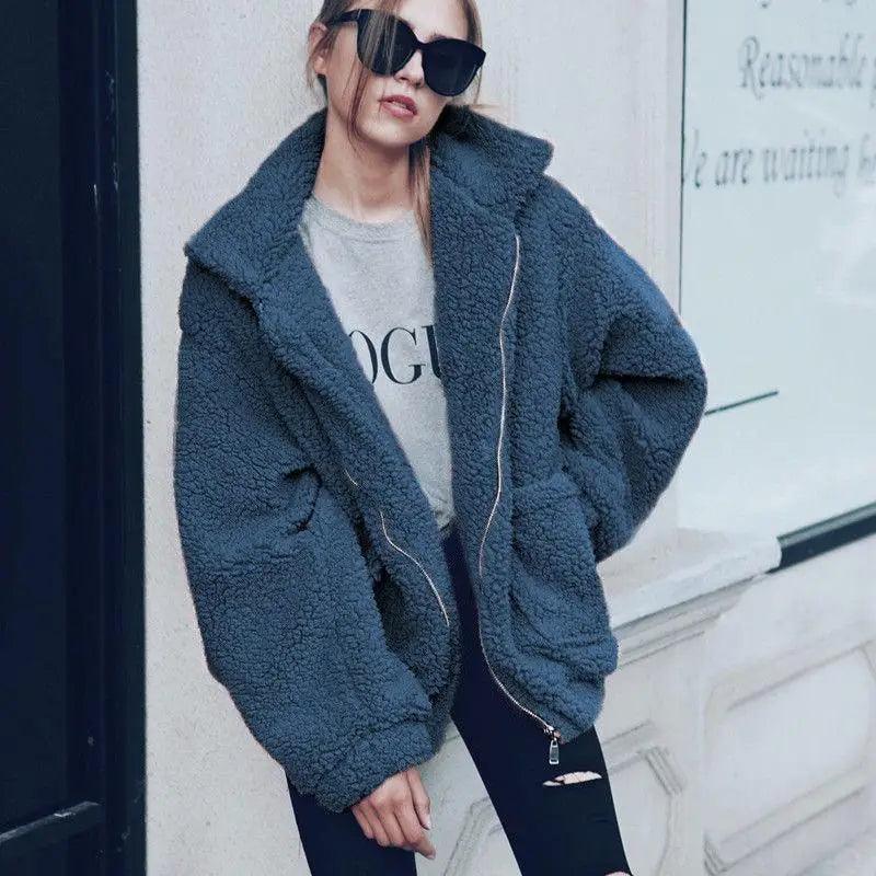 Durable Autumn Winter Faux Fur Coat For Women Casual Warm Soft Zipper Fur Jacket Plush Overcoat Pocket Plus Size Teddy Coat For Female Stevvex