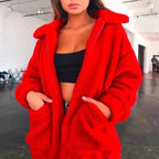 Durable Autumn Winter Faux Fur Coat For Women Casual Warm Soft Zipper Fur Jacket Plush Overcoat Pocket Plus Size Teddy Coat For Female Stevvex