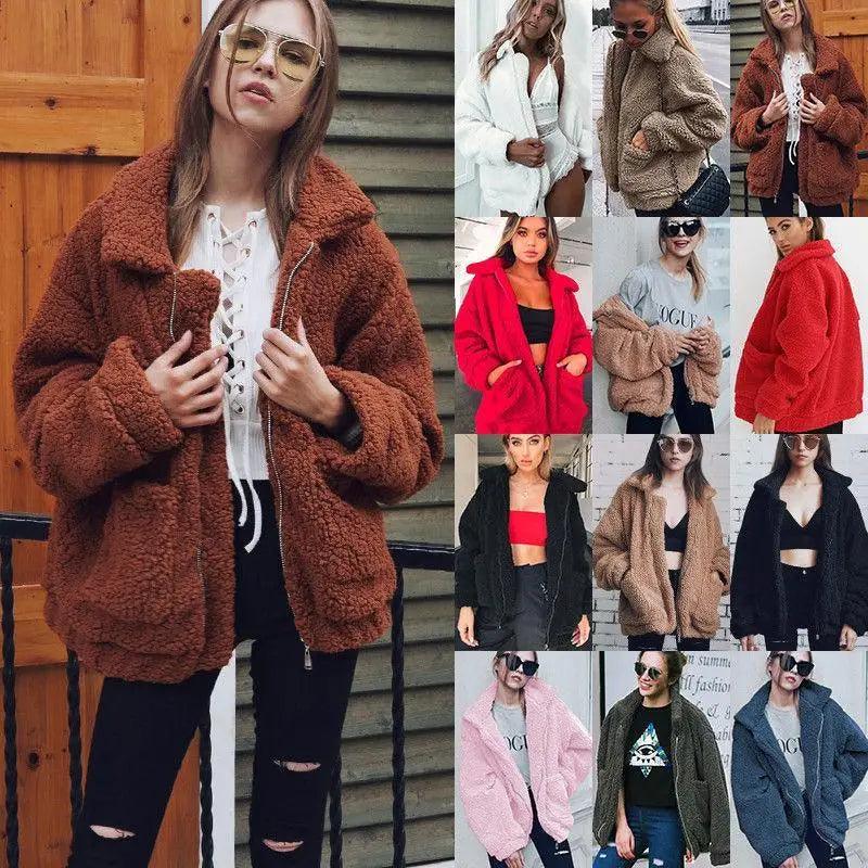 Durable Autumn Winter Faux Fur Coat For Women Casual Warm Soft Zipper Fur Jacket Plush Overcoat Pocket Plus Size Teddy Coat For Female Stevvex