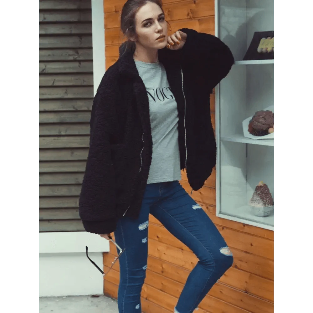 Durable Autumn Winter Faux Fur Coat For Women Casual Warm Soft Zipper Fur Jacket Plush Overcoat Pocket Plus Size Teddy Coat For Female Stevvex