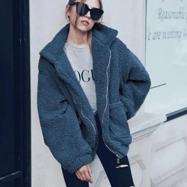 Durable Autumn Winter Faux Fur Coat For Women Casual Warm Soft Zipper Fur Jacket Plush Overcoat Pocket Plus Size Teddy Coat For Female Stevvex