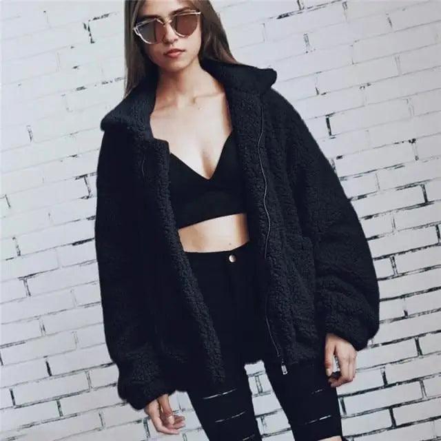 Durable Autumn Winter Faux Fur Coat For Women Casual Warm Soft Zipper Fur Jacket Plush Overcoat Pocket Plus Size Teddy Coat For Female Stevvex