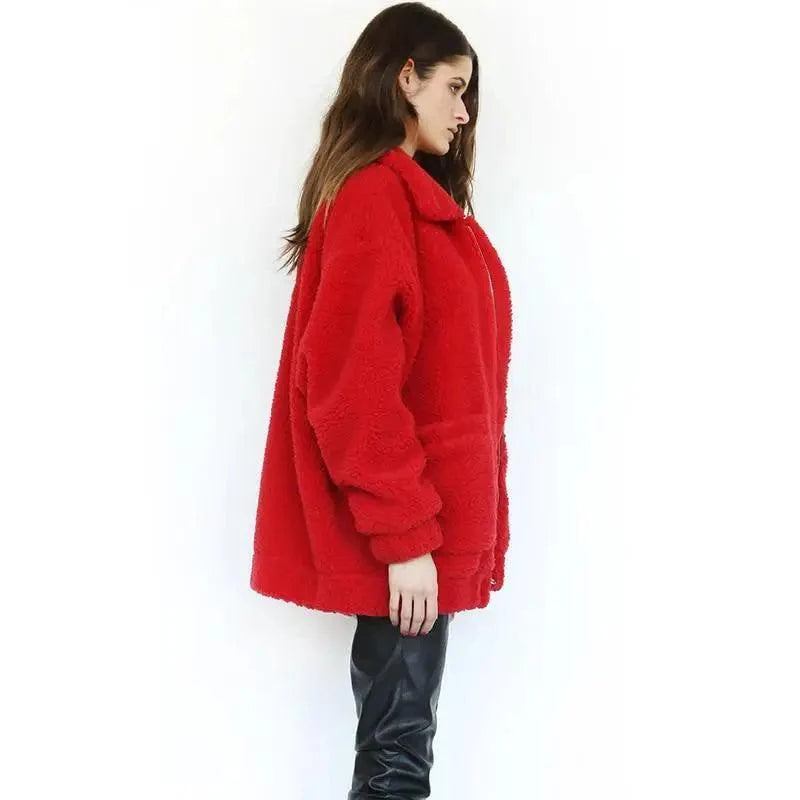Durable Autumn Winter Faux Fur Coat For Women Casual Warm Soft Zipper Fur Jacket Plush Overcoat Pocket Plus Size Teddy Coat For Female Stevvex