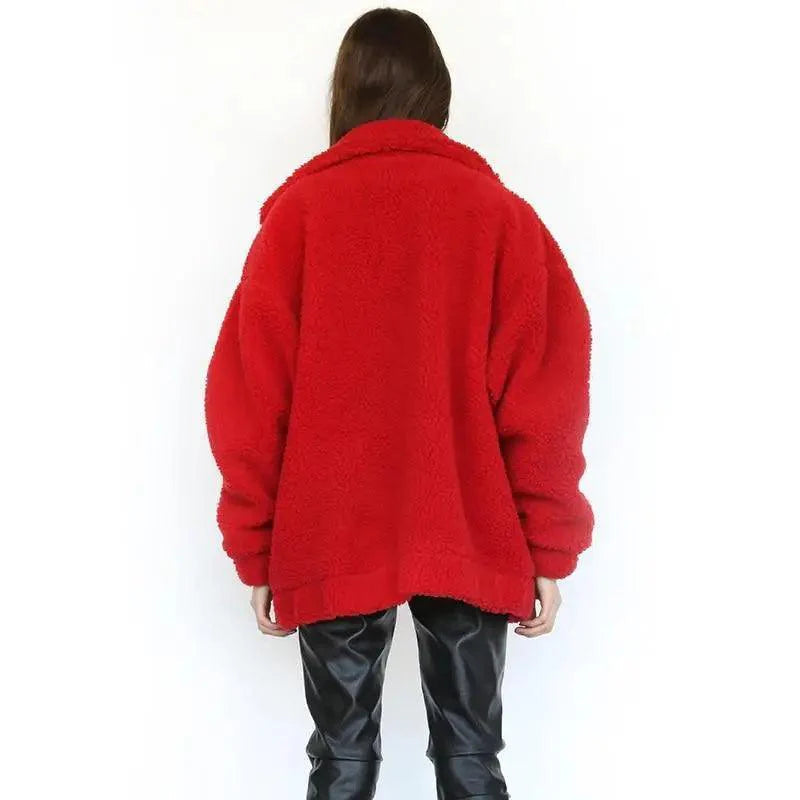Durable Autumn Winter Faux Fur Coat For Women Casual Warm Soft Zipper Fur Jacket Plush Overcoat Pocket Plus Size Teddy Coat For Female Stevvex