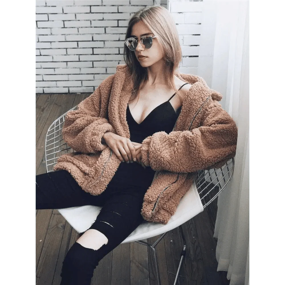 Durable Autumn Winter Faux Fur Coat For Women Casual Warm Soft Zipper Fur Jacket Plush Overcoat Pocket Plus Size Teddy Coat For Female Stevvex