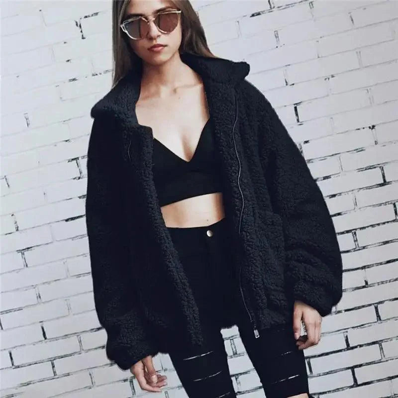 Durable Autumn Winter Faux Fur Coat For Women Casual Warm Soft Zipper Fur Jacket Plush Overcoat Pocket Plus Size Teddy Coat For Female Stevvex