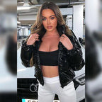 Durable Faux PU Leather Bubble Puffer Winter Warm Jacket Women Coats Long Sleeve Outerwear Zipper Casual Slim jacket Stevvex