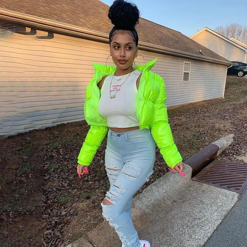 Durable Faux PU Leather Bubble Puffer Winter Warm Jacket Women Coats Long Sleeve Outerwear Zipper Casual Slim jacket Stevvex