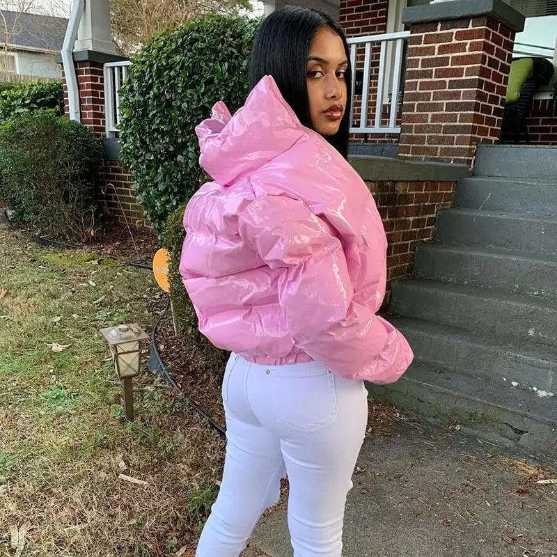 Durable Faux PU Leather Bubble Puffer Winter Warm Jacket Women Coats Long Sleeve Outerwear Zipper Casual Slim jacket Stevvex