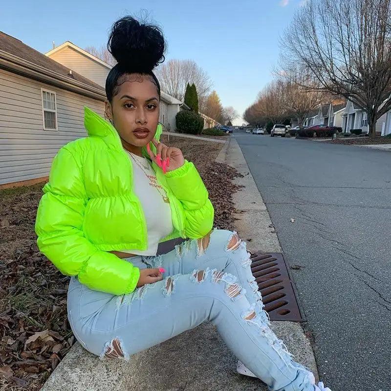 Durable Faux PU Leather Bubble Puffer Winter Warm Jacket Women Coats Long Sleeve Outerwear Zipper Casual Slim jacket Stevvex