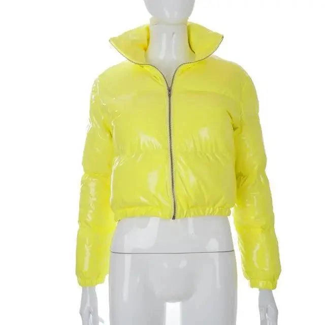 Durable Faux PU Leather Bubble Puffer Winter Warm Jacket Women Coats Long Sleeve Outerwear Zipper Casual Slim jacket Stevvex