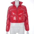 Durable Faux PU Leather Bubble Puffer Winter Warm Jacket Women Coats Long Sleeve Outerwear Zipper Casual Slim jacket Stevvex