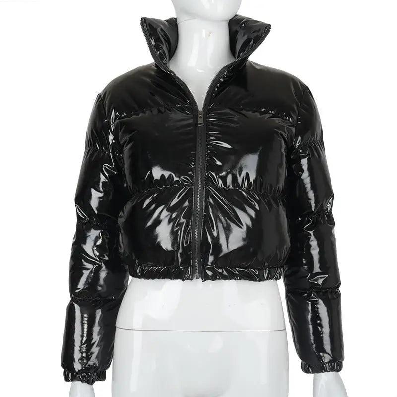 Durable Faux PU Leather Bubble Puffer Winter Warm Jacket Women Coats Long Sleeve Outerwear Zipper Casual Slim jacket Stevvex