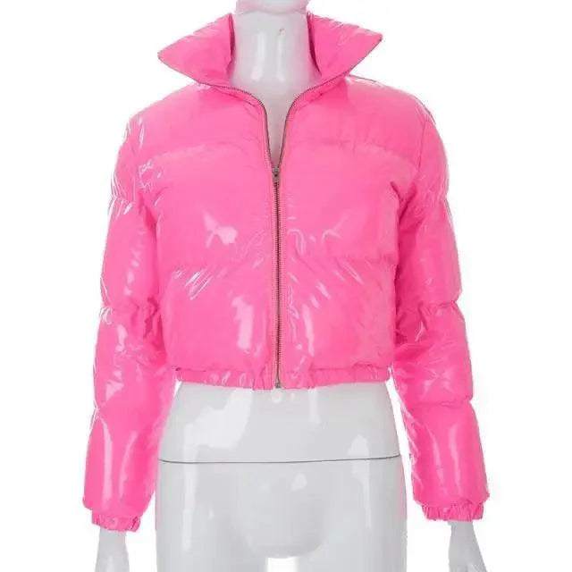 Durable Faux PU Leather Bubble Puffer Winter Warm Jacket Women Coats Long Sleeve Outerwear Zipper Casual Slim jacket Stevvex