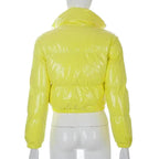 Durable Faux PU Leather Bubble Puffer Winter Warm Jacket Women Coats Long Sleeve Outerwear Zipper Casual Slim jacket Stevvex