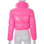 Durable Faux PU Leather Bubble Puffer Winter Warm Jacket Women Coats Long Sleeve Outerwear Zipper Casual Slim jacket Stevvex
