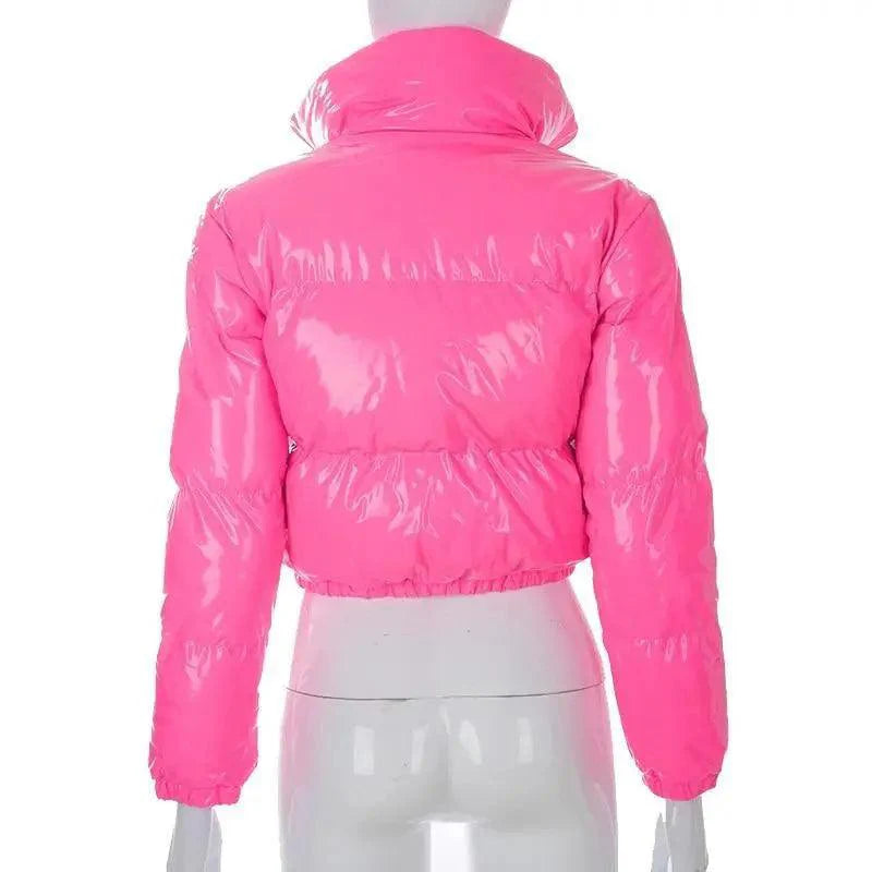 Durable Faux PU Leather Bubble Puffer Winter Warm Jacket Women Coats Long Sleeve Outerwear Zipper Casual Slim jacket Stevvex