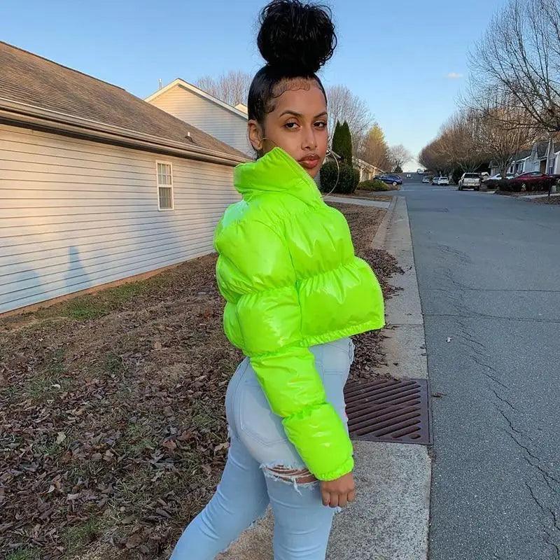 Durable Faux PU Leather Bubble Puffer Winter Warm Jacket Women Coats Long Sleeve Outerwear Zipper Casual Slim jacket Stevvex
