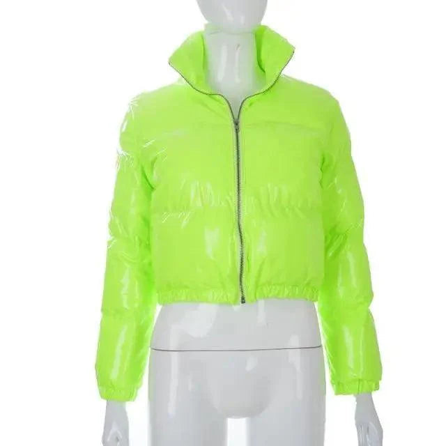 Durable Faux PU Leather Bubble Puffer Winter Warm Jacket Women Coats Long Sleeve Outerwear Zipper Casual Slim jacket Stevvex