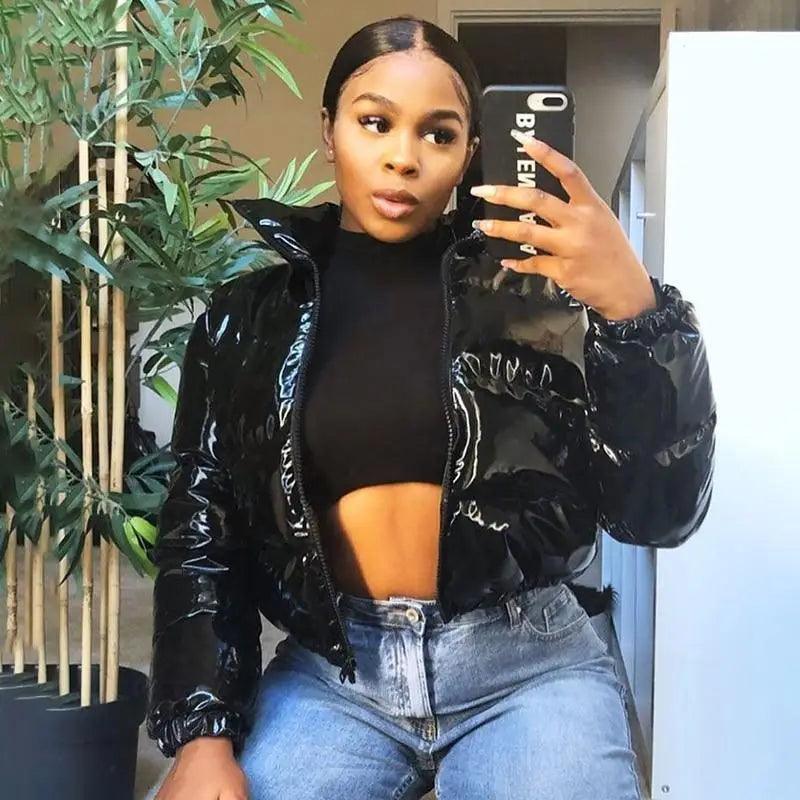 Durable Faux PU Leather Bubble Puffer Winter Warm Jacket Women Coats Long Sleeve Outerwear Zipper Casual Slim jacket Stevvex