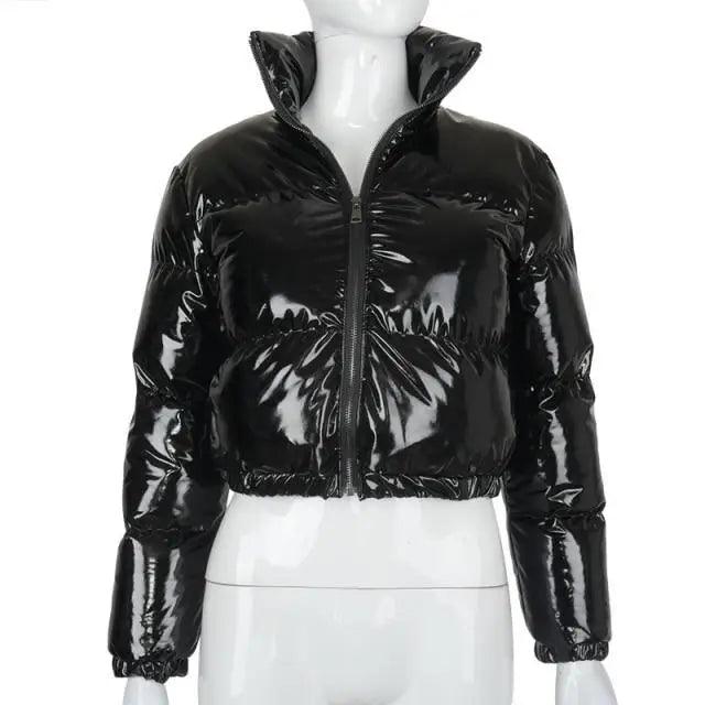 Durable Faux PU Leather Bubble Puffer Winter Warm Jacket Women Coats Long Sleeve Outerwear Zipper Casual Slim jacket Stevvex