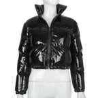 Durable Faux PU Leather Bubble Puffer Winter Warm Jacket Women Coats Long Sleeve Outerwear Zipper Casual Slim jacket Stevvex