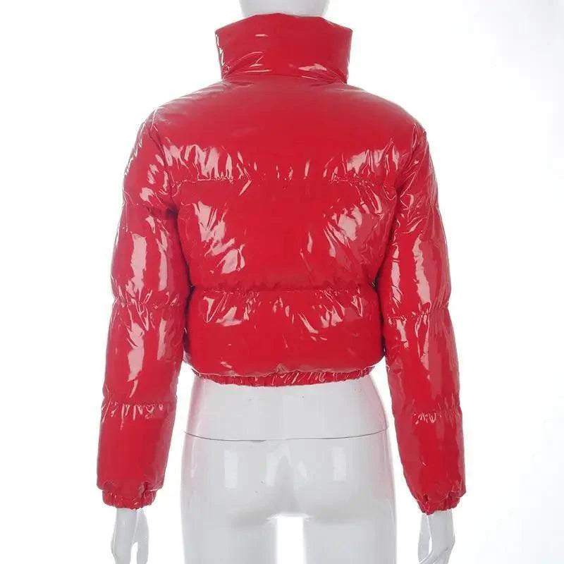Durable Faux PU Leather Bubble Puffer Winter Warm Jacket Women Coats Long Sleeve Outerwear Zipper Casual Slim jacket Stevvex
