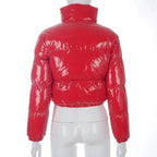 Durable Faux PU Leather Bubble Puffer Winter Warm Jacket Women Coats Long Sleeve Outerwear Zipper Casual Slim jacket Stevvex