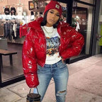 Durable Faux PU Leather Bubble Puffer Winter Warm Jacket Women Coats Long Sleeve Outerwear Zipper Casual Slim jacket Stevvex