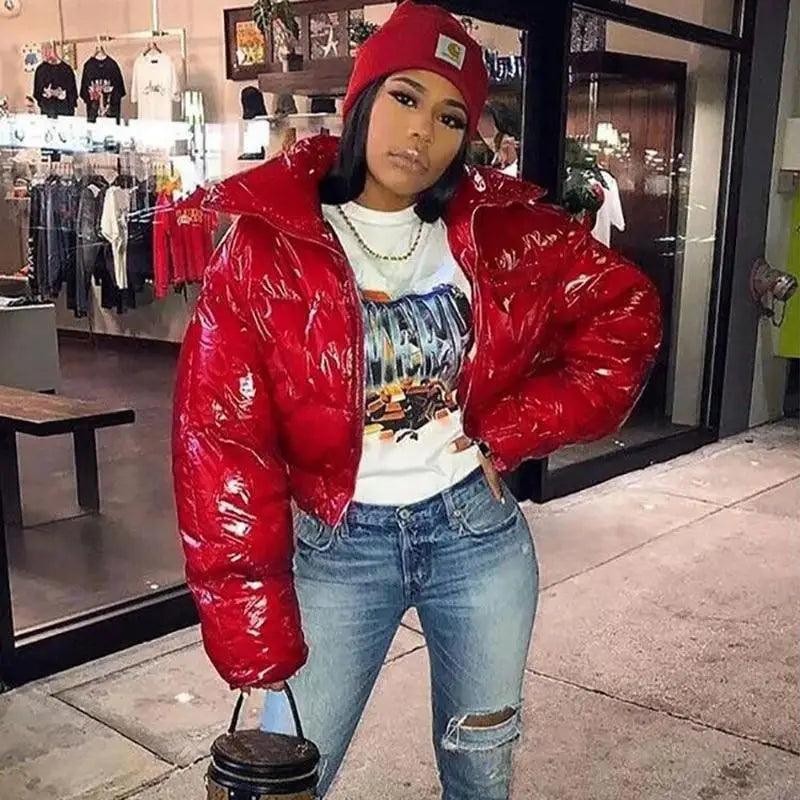 Durable Faux PU Leather Bubble Puffer Winter Warm Jacket Women Coats Long Sleeve Outerwear Zipper Casual Slim jacket Stevvex