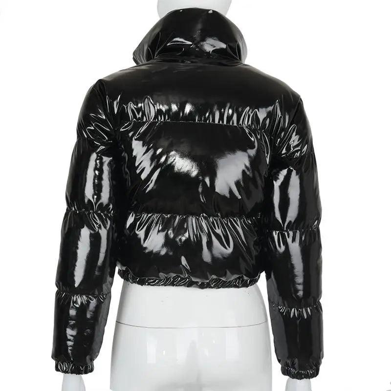 Durable Faux PU Leather Bubble Puffer Winter Warm Jacket Women Coats Long Sleeve Outerwear Zipper Casual Slim jacket Stevvex