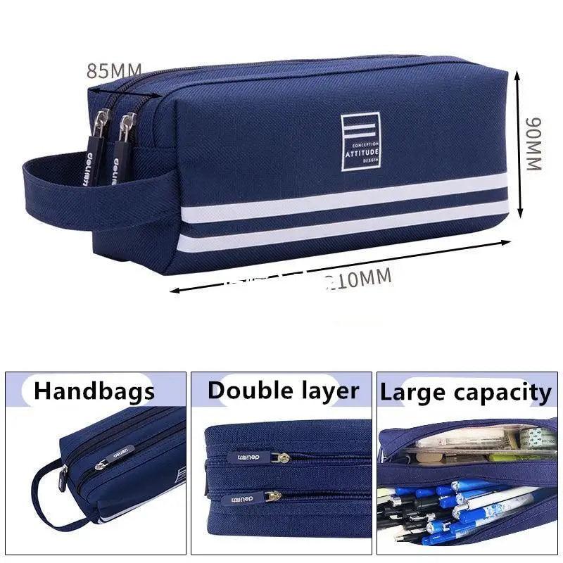 Durable Simple Large Capacity School Stationery Double Layer Case  Students Unique Design High Quality Office Handbag Pencil Case Stevvex
