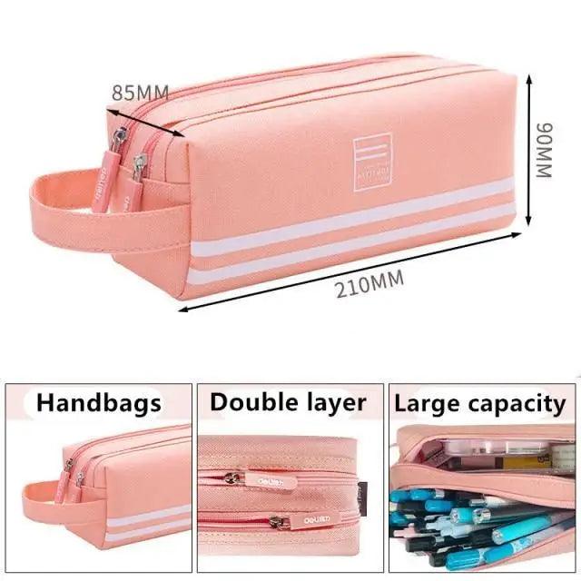 Durable Simple Large Capacity School Stationery Double Layer Case  Students Unique Design High Quality Office Handbag Pencil Case Stevvex