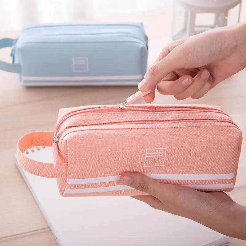 Durable Simple Large Capacity School Stationery Double Layer Case  Students Unique Design High Quality Office Handbag Pencil Case Stevvex