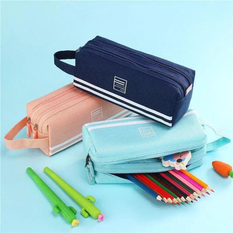 Durable Simple Large Capacity School Stationery Double Layer Case  Students Unique Design High Quality Office Handbag Pencil Case Stevvex