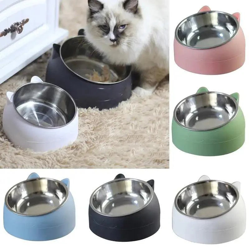 Durable Stainless Steel Cat Small Pet Bowl Easy Clean Cute Cat Feeding Bowls Drinking Water Feeder Tilt Dish For Pets Stevvex