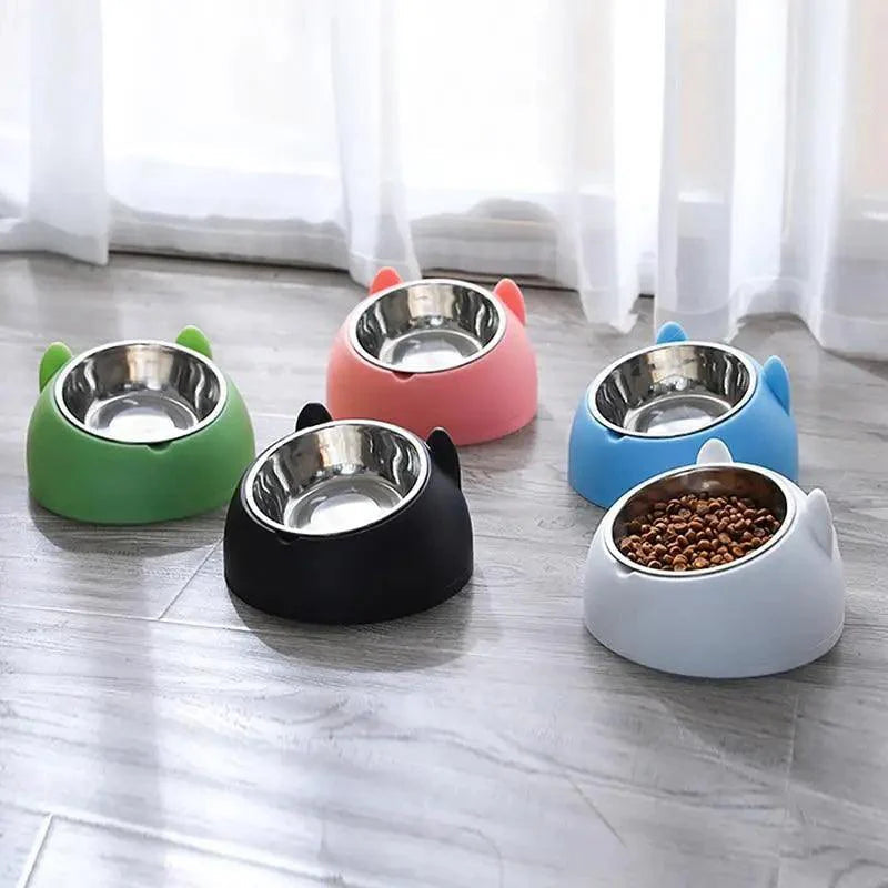 Durable Stainless Steel Cat Small Pet Bowl Easy Clean Cute Cat Feeding Bowls Drinking Water Feeder Tilt Dish For Pets Stevvex