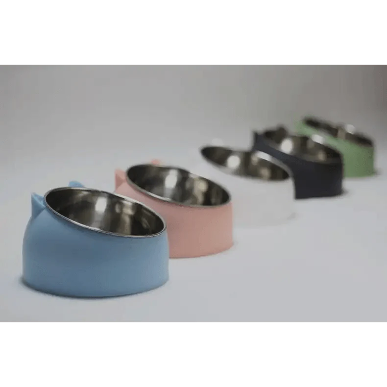 Durable Stainless Steel Cat Small Pet Bowl Easy Clean Cute Cat Feeding Bowls Drinking Water Feeder Tilt Dish For Pets Stevvex
