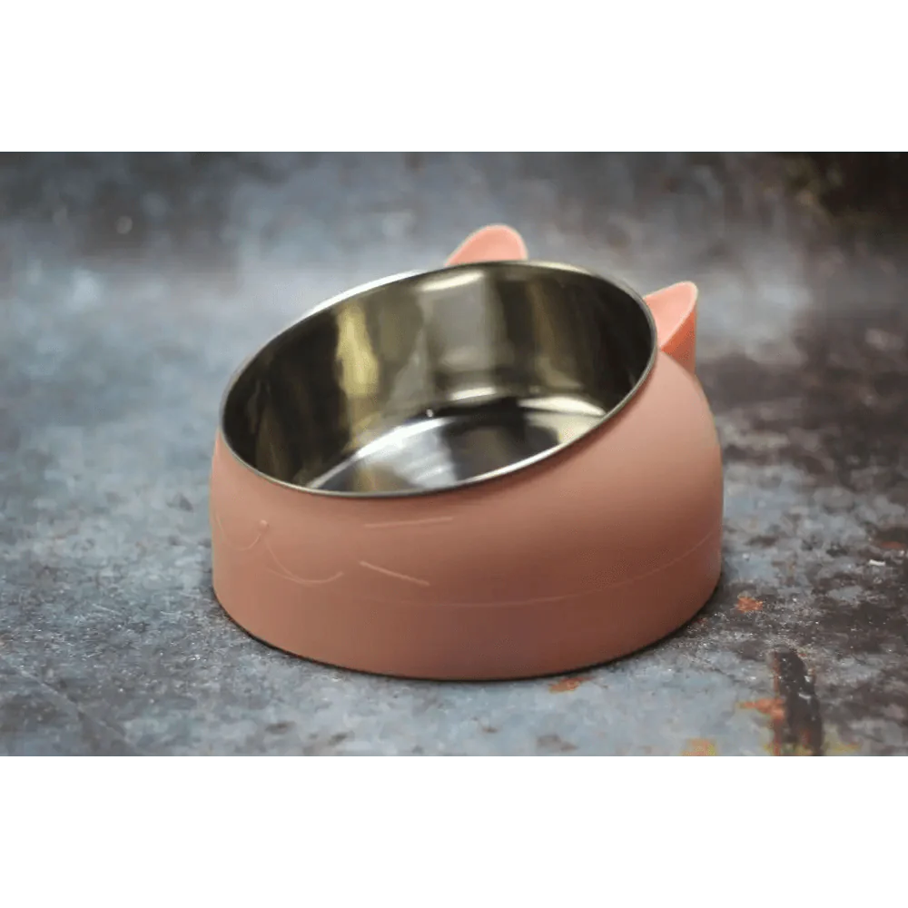 Durable Stainless Steel Cat Small Pet Bowl Easy Clean Cute Cat Feeding Bowls Drinking Water Feeder Tilt Dish For Pets Stevvex