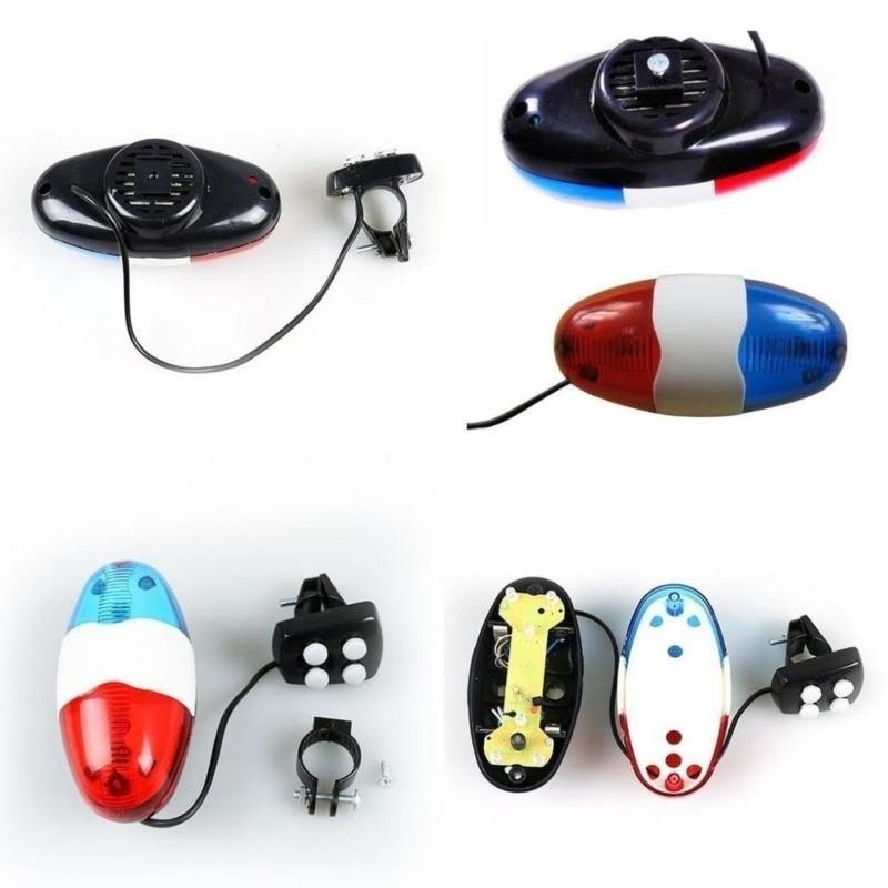 Durable Waterproof Multifunction Cycle Lamp 4 Loud Siren Sound Trumpet Police 6 LED Light Electronic Siren Bike Bell Battery Bike Bicycle Police Strobe Blue Red Bicycle Safety Light Loud Siren Sound Cycling Horn Bells Stevvex
