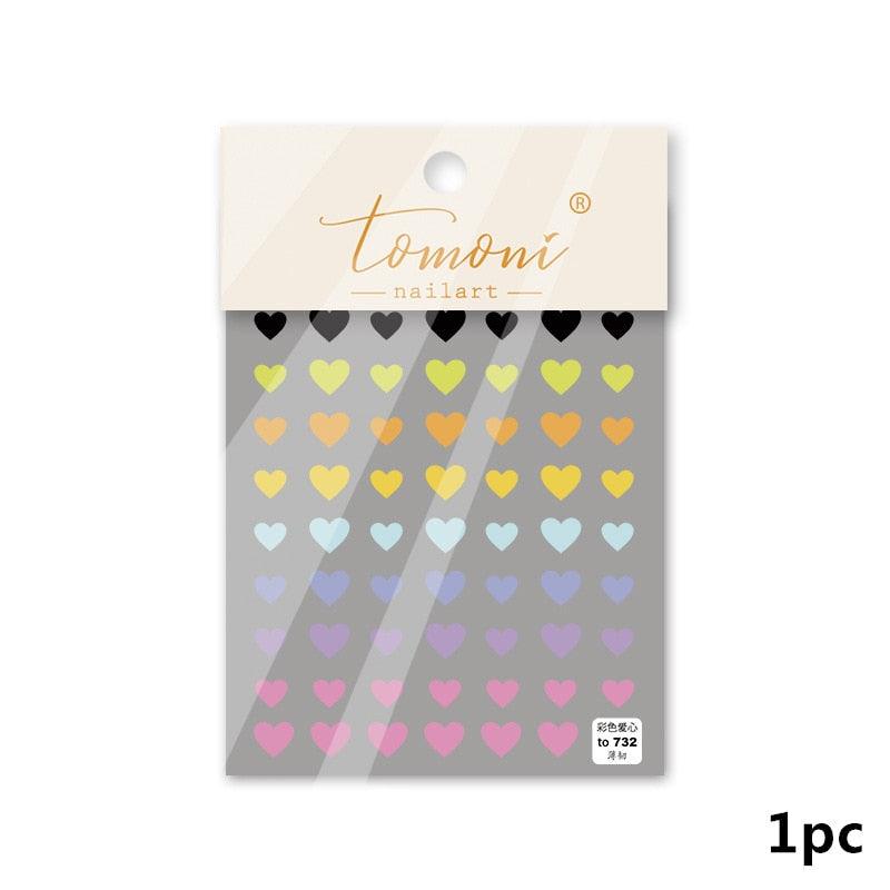 Dynamic Heart 3D Nail Stickers Holographic Adhesive Sliders Gradient Nail Art Accessories Flashing Heart Decals Tattoos Kids Nails Art Decoration Nail Strips Shiny French Tip Guides Stickers French Nail Stickers Form Fringe Guides Stevvex