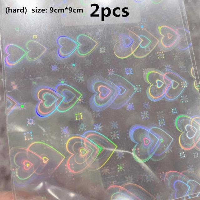 Dynamic Heart 3D Nail Stickers Holographic Adhesive Sliders Gradient Nail Art Accessories Flashing Heart Decals Tattoos Kids Nails Art Decoration Nail Strips Shiny French Tip Guides Stickers French Nail Stickers Form Fringe Guides Stevvex