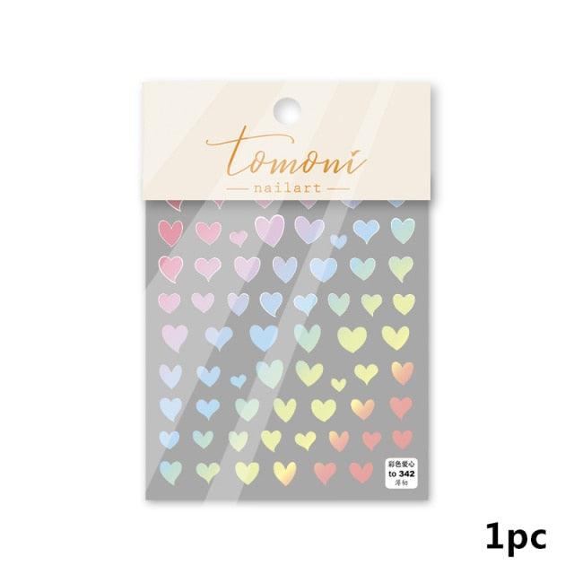 Dynamic Heart 3D Nail Stickers Holographic Adhesive Sliders Gradient Nail Art Accessories Flashing Heart Decals Tattoos Kids Nails Art Decoration Nail Strips Shiny French Tip Guides Stickers French Nail Stickers Form Fringe Guides Stevvex