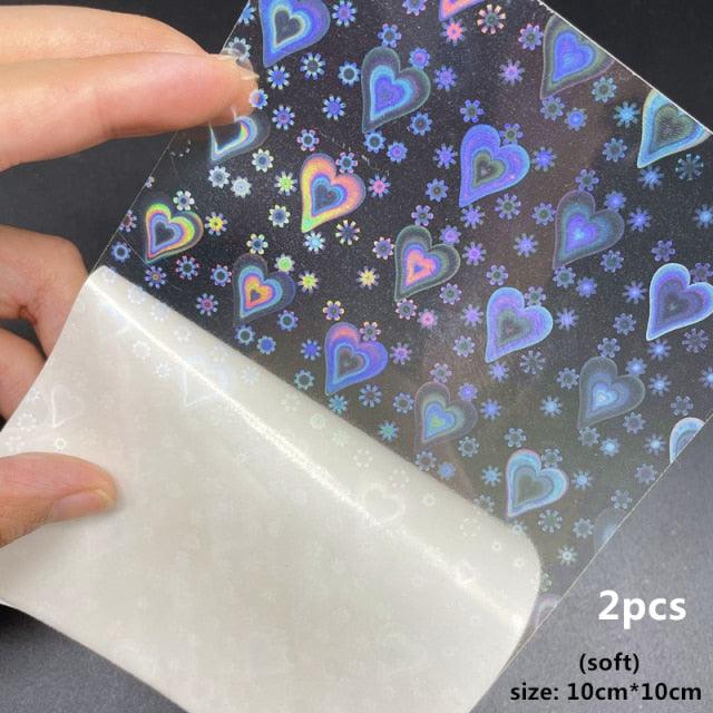 Dynamic Heart 3D Nail Stickers Holographic Adhesive Sliders Gradient Nail Art Accessories Flashing Heart Decals Tattoos Kids Nails Art Decoration Nail Strips Shiny French Tip Guides Stickers French Nail Stickers Form Fringe Guides Stevvex