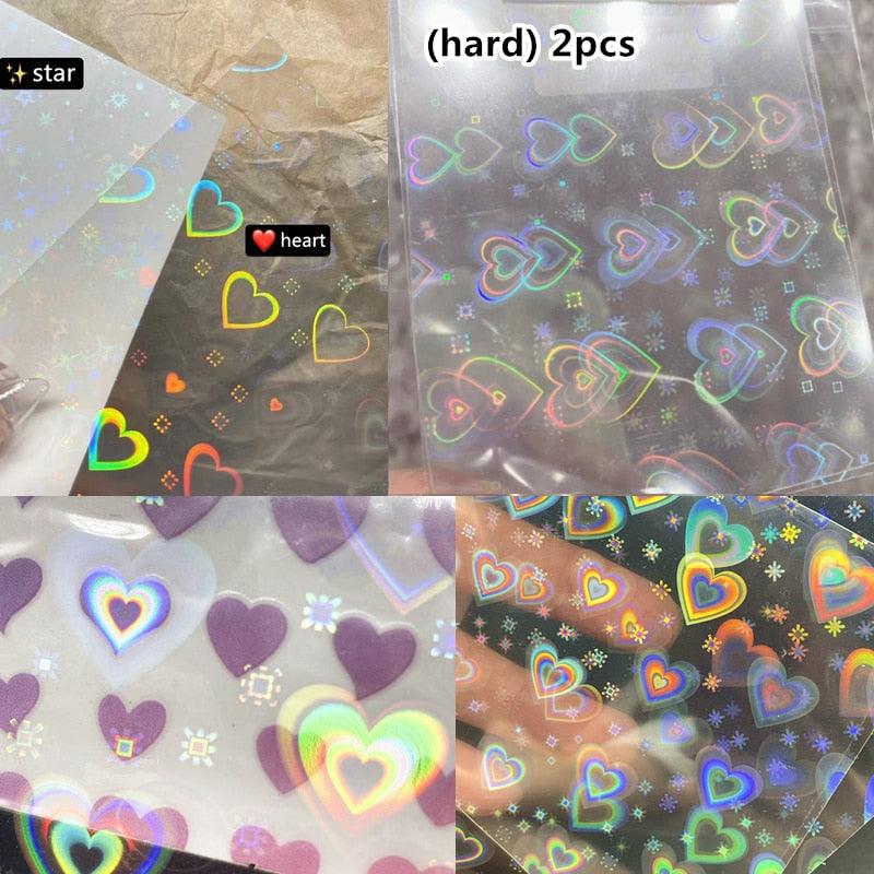 Dynamic Heart 3D Nail Stickers Holographic Adhesive Sliders Gradient Nail Art Accessories Flashing Heart Decals Tattoos Kids Nails Art Decoration Nail Strips Shiny French Tip Guides Stickers French Nail Stickers Form Fringe Guides Stevvex