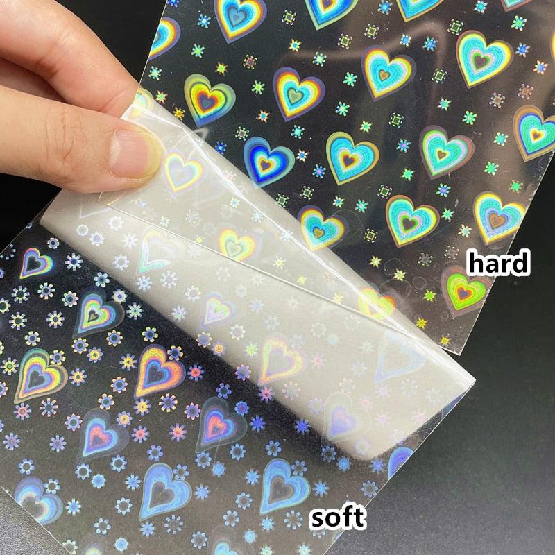Dynamic Heart 3D Nail Stickers Holographic Adhesive Sliders Gradient Nail Art Accessories Flashing Heart Decals Tattoos Kids Nails Art Decoration Nail Strips Shiny French Tip Guides Stickers French Nail Stickers Form Fringe Guides Stevvex