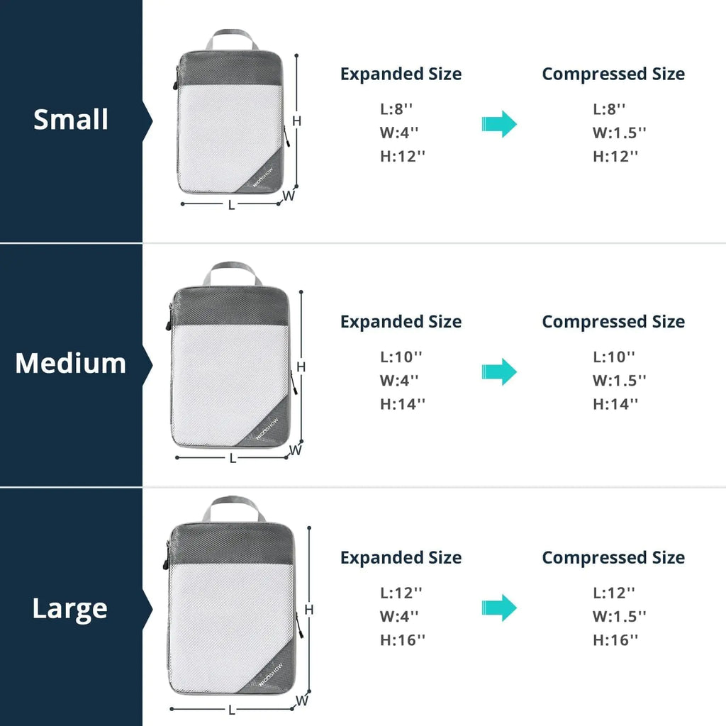 Compression Packing Cubes for Travel, Packing Cubes Compression Travel Essentials, Compressible Packing Cubes Travel Organizers for Carry-on Luggage Suitcase Grey 3pcs Pi-Mart