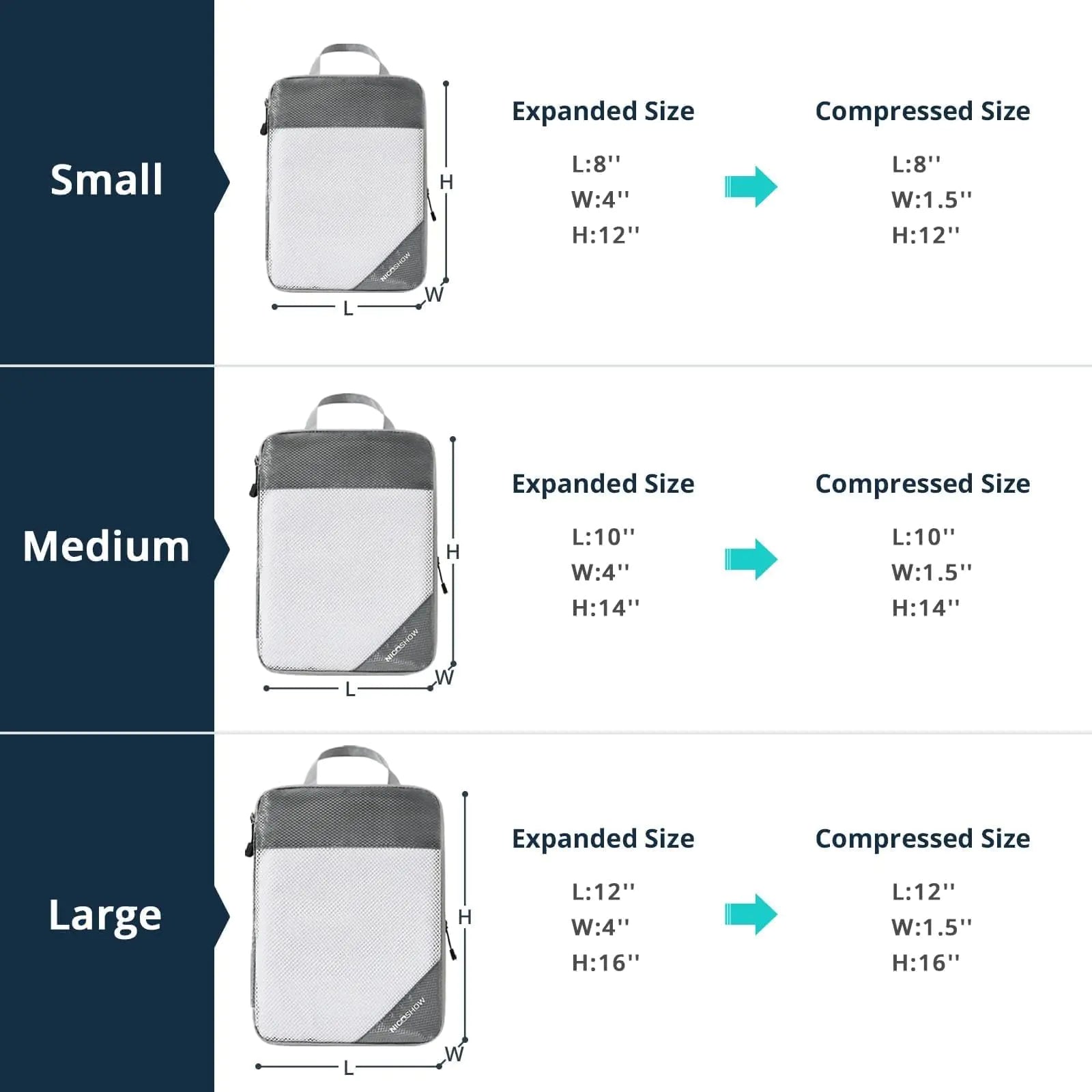 Compression Packing Cubes for Travel, Packing Cubes Compression Travel Essentials, Compressible Packing Cubes Travel Organizers for Carry-on Luggage Suitcase Grey 3pcs Pi-Mart